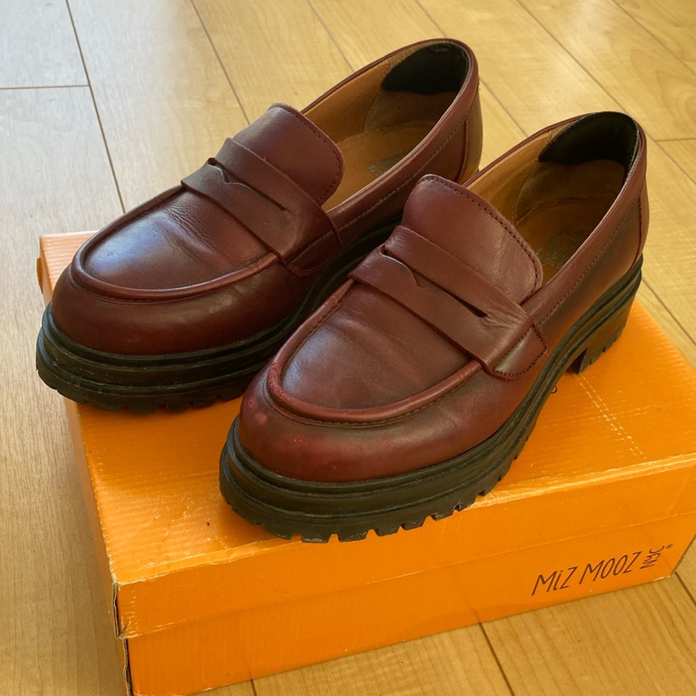 Miz Mooz Legend Loafers, Burgundy, Size 39
